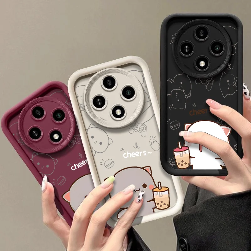 Cartoon Kat Paar Case voor Honor Huawei 200 70 90 Lite X9 P20 P30 P40 P50 Nova 10 SE Mate 20 Pro Schattige Dieren Gekoppelde Soft Covers