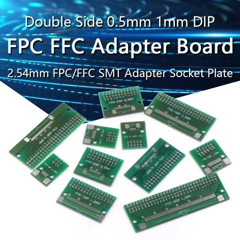 5PCS Double Side 0.5mm 1mm 6 8 10 12 20 40 50 60Pin to DIP 2.54mm FPC/FFC SMT Adapter Socket Plate PCB Board Connector DIY KIT