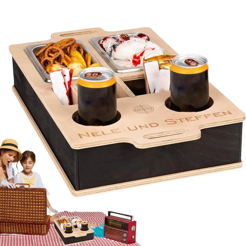 

Wooden Couch Cup Holder Tray Couch Bar Snack Box TV Remote Organizer Sofa Beer Snack Storage Rack For living room bathroom