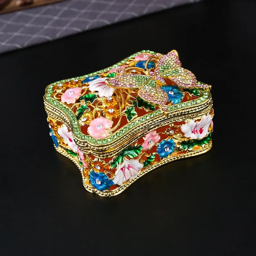 Butterfly Rose Diamond Square Hollow Jewelry Box Exquisite Storage Box Flip Top Premium Birthday Gift Home Decoration Ornament