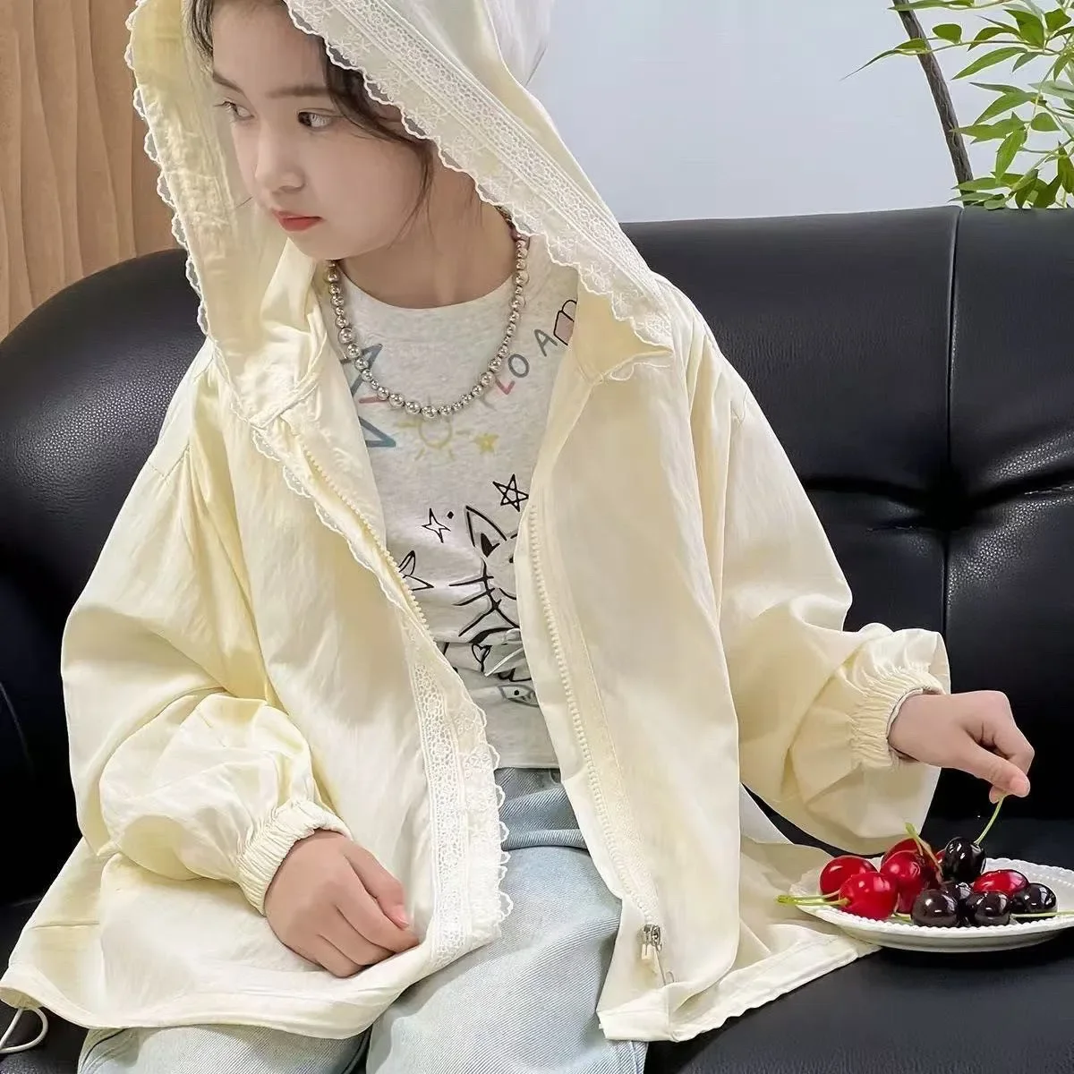 

Girls' Spring Summer Coat Korean Version Children's Open Cardigan Hooded Sun Protection Jacket Clothes 2026 New