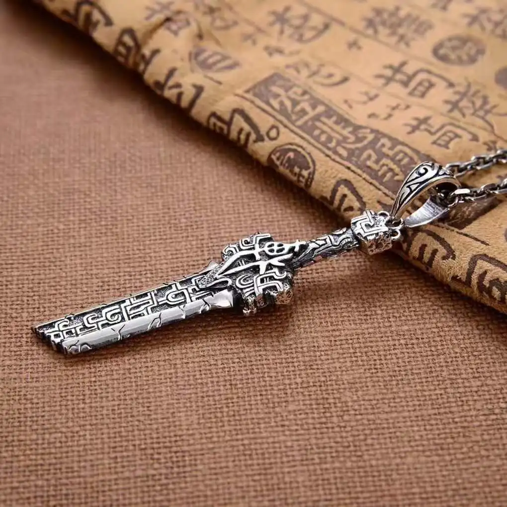 Wind Pure Silver Gluttony Pattern Broken Sword Pendant Personalized Men's Retro Seiko Jewelry Handsome Necklace Thai Silver Pend