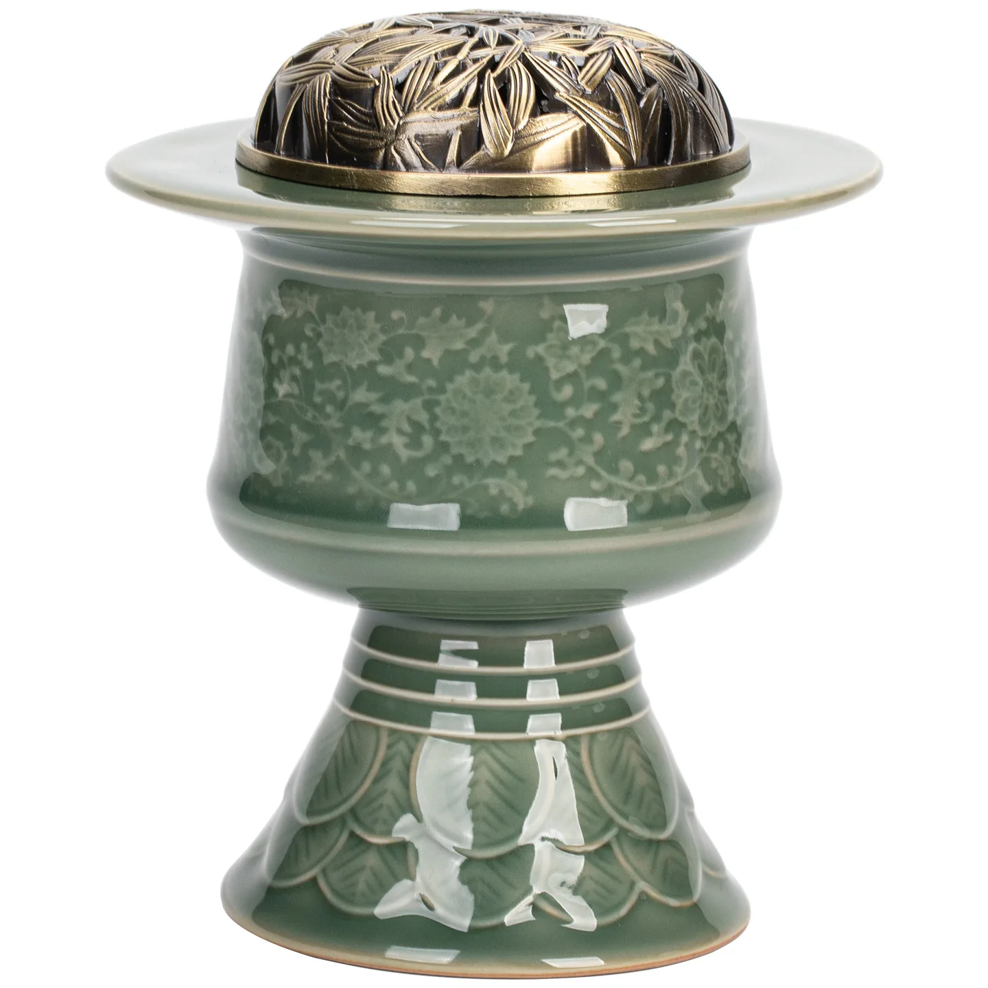 Celadon twisted lotus plate incense burner relief incense burner