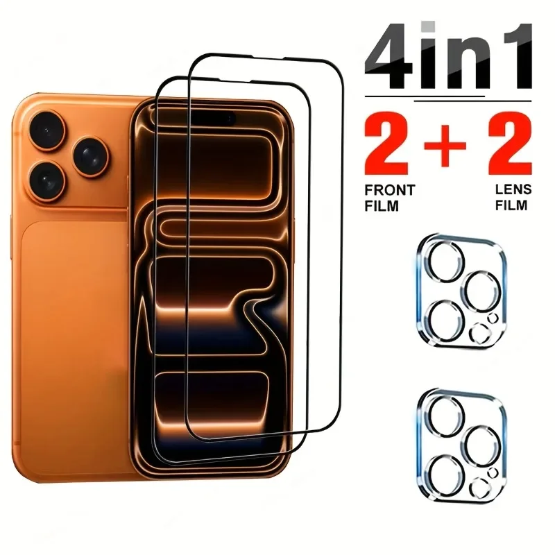 

2Pcs HD Clear Screen Protectors With 2Pcs Camera Protectors Suitable for IPhone 17 16 15 Pro Max 14 13 12 11 Pro 16E Air