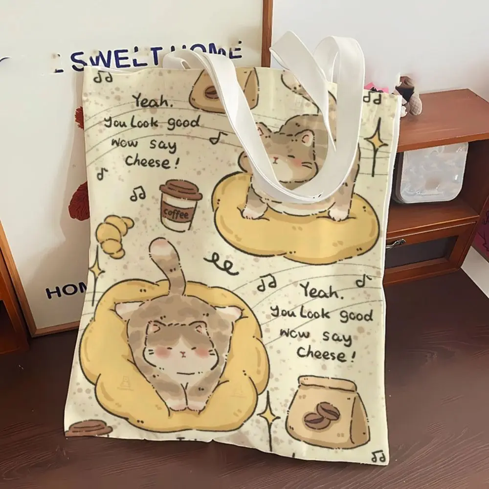 Large Capacity Cartoon Cute Cat Handbag Messenger Bag Multi-functional Kitten Canvas Bags Hand Canvas Bags Ins Tote Bag