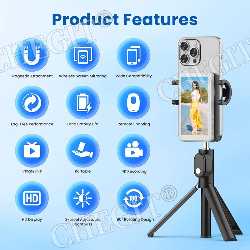 Schermo magnetico per monitor con autoscatto Vlog per telefono cellulare che utilizza il monitor della fotocamera posteriore per lo streaming live che crea contenuti con autoscatto