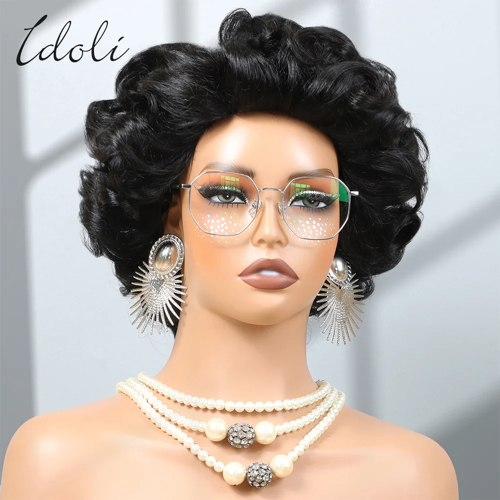 

Short Curly Glueless Human Hair Bob Wigs For Black Women Pixie Cut Wig Human Hair Natural Color 1B and Grey Wigs Machine Made