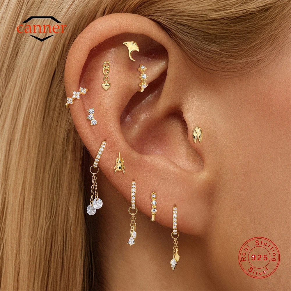 

CANNER 1PC 925 Sterling Silver Mini Manta Ray Cicada Beetle Smooth Animal Flat Head Piercing Ear Bone Nails Women Ins Earring