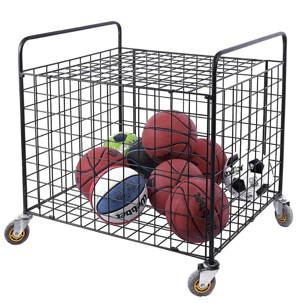 

Home Gym Organizer Metal Mesh Cart Carbon Steel Basketball Stand Ball Storage Holders & Racks