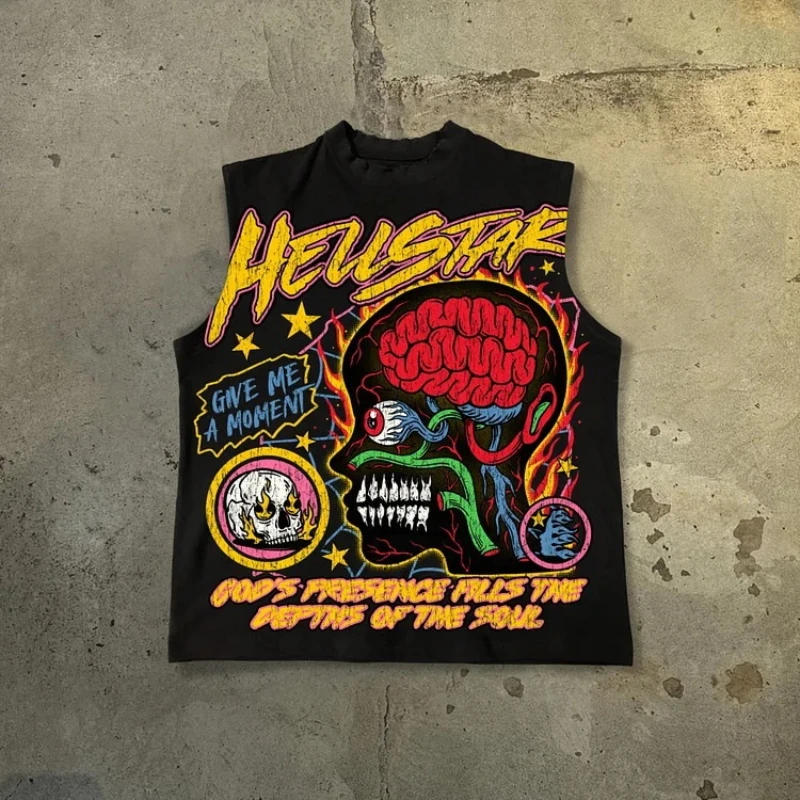 

2025 summer y2k irregular printed fashionable street clothing printed men's and women's short sleeved casual vest