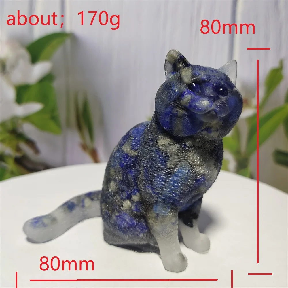 Natural Crystal Gravel Silica Gel Cat Figurine Resin Surrounded Gem  Reiki Energy Stone Gift Home Decoration