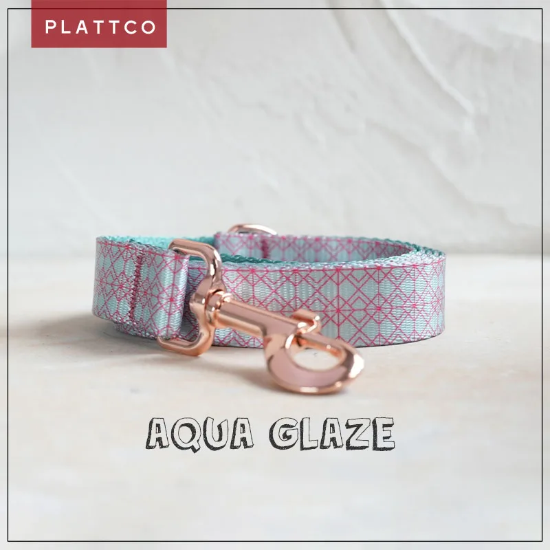 PLATTCO unique design dog leash print Aqua Glaze pattern with high-quality rose gold buckle 5 size PDL369RG