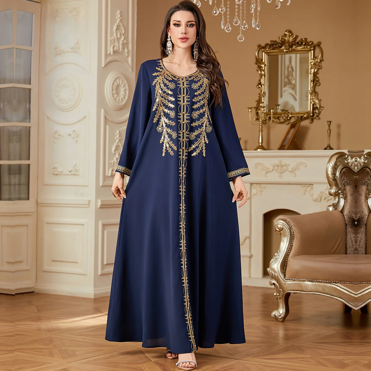 

Ramadan Embroidery Sequin Jalabiya Eid Djellaba Women Muslim Party Dress Turkey Kaftan Dubai Abaya Islam Clothing Caftan Femme