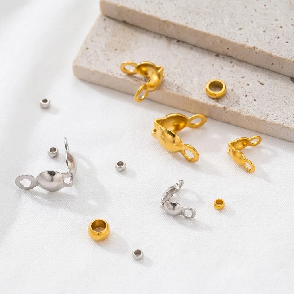 100/300pcs Stainless Steel Golden Plated Connector Clasp Crimp End Beads For Bracelet Necklace Chains DIY Jewelry Making Supplie