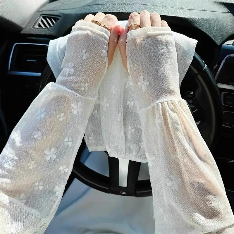

New Summer Long Fingerless Gloves Women Sun Protection Thin Lace Mesh Sleeves Gloves Sunscreen Uv Breathable Driving Arm Sleeves