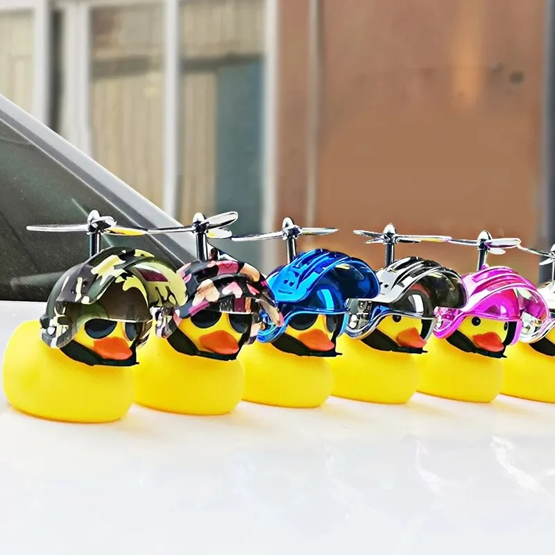 Broken Wind  Yellow Duck Car Accessories  Dashboard  Decorations  Glasses  Duck  with  Propeller Helmet  Rubber Black  Duck  Toy