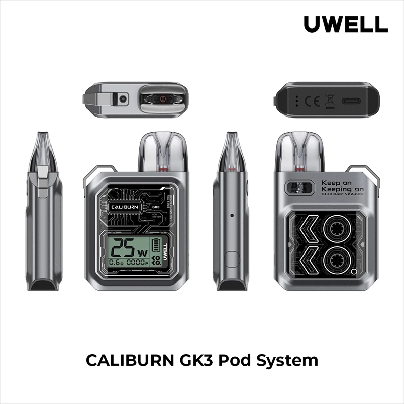 Uwell caliburn ดั้งเดิม GK3ฝักบุหรี่ไฟฟ้า25วัตต์พร้อมแบตเตอรี่900มิลลิแอมป์ต่อชั่วโมง2.5ตลับ G3 caliburn