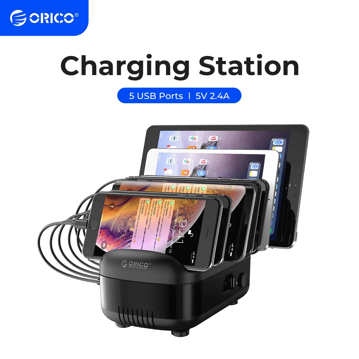 ORICO 10 Ports USB Charging Station Dock USB Charger 120W 5V 2.4A for iPhone 12 Pro Max Samsung Xiaomi Phone Tablet