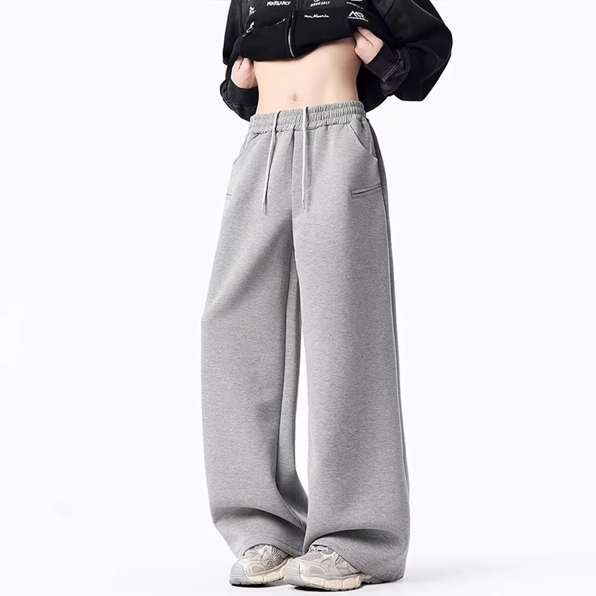 New color blocking curved knife pants men's spring and autumn American style loose wide leg pants high street straight leg pants