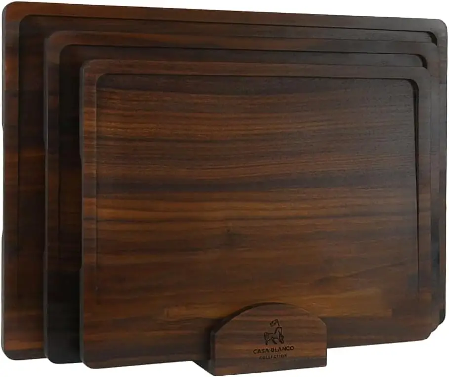 ck Walnut 3-Piece Cutting Boards With Stand - Luxury Kitchen Cooking Tools, Wood Chopping Block Set For Meats, Fruits &