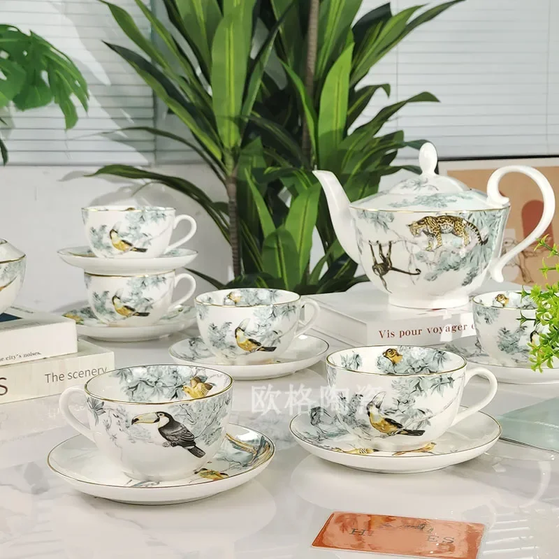 A13 Light Luxury Gold-painted Bone China Coffee Cup Saucer Teapot Sugar Milk Can Gift Box Spot Wholesale
