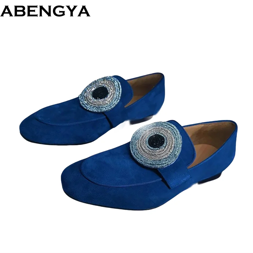 

Новые мужские повседневные туфли со стразами и глазами, замшевые сабо ручной работы, синие лоферы, мужские слипоны, банкетные модельные туфли на плоской подошве для мужчин