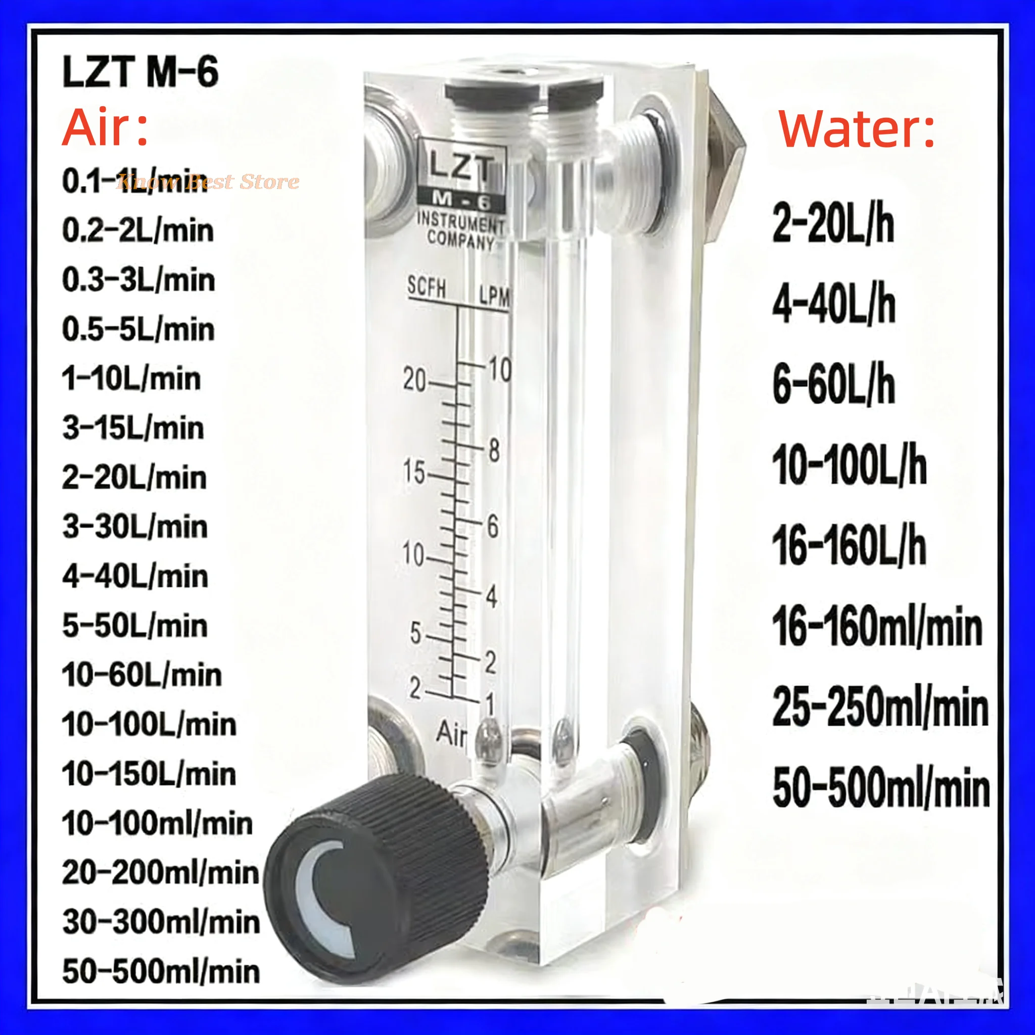 

LZT-6T Расходомер газа и воздуха PMMA 1/4 дюйма ZG Женский квадратный панельный ротаметр 0,1-1 л/мин 10-100 л/мин 1-10 л/мин 2-20 л/мин 0,5-5 л/мин
