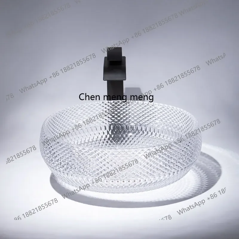 E153 Light luxury round crystal glass wash basin, die-casting art transparent stage basin, face wash basin