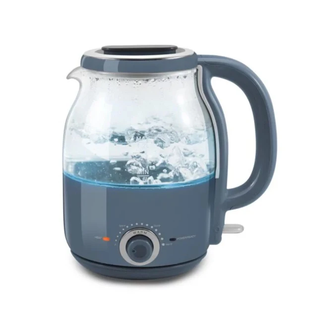 Elite Gourmet 1.2L Adjustable Temperature Electric Glass Kettle (Slate Blue)