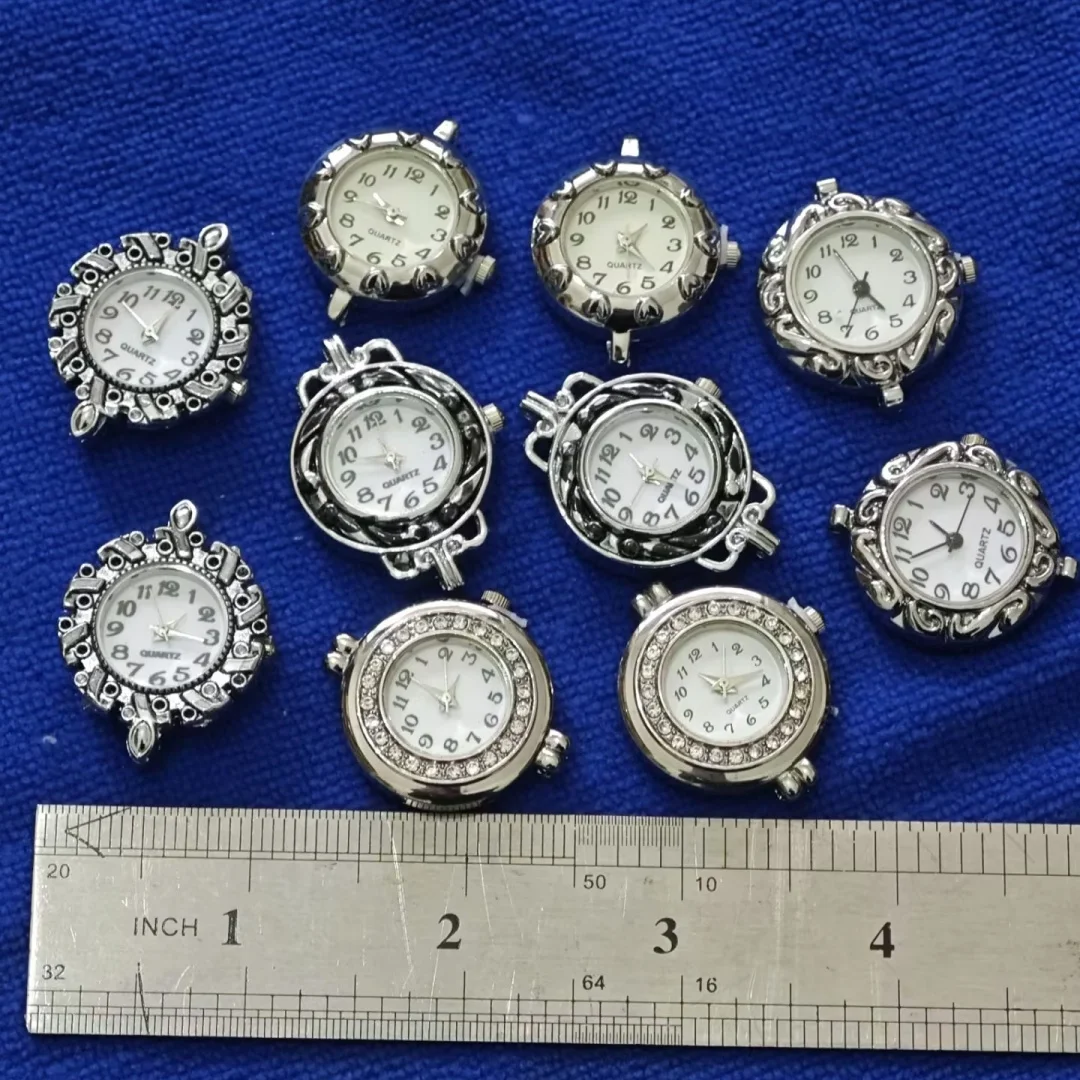 10PCS Mixed of Silver Tone Quartz Watch Face Charms