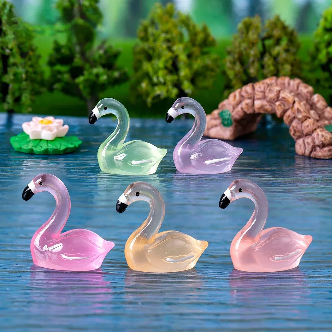 20pc Luminous Flamingo Mini Figurine Micro Landscape Decoration Flamingo Fairy Garden Miniatures Home Decoration Accessories