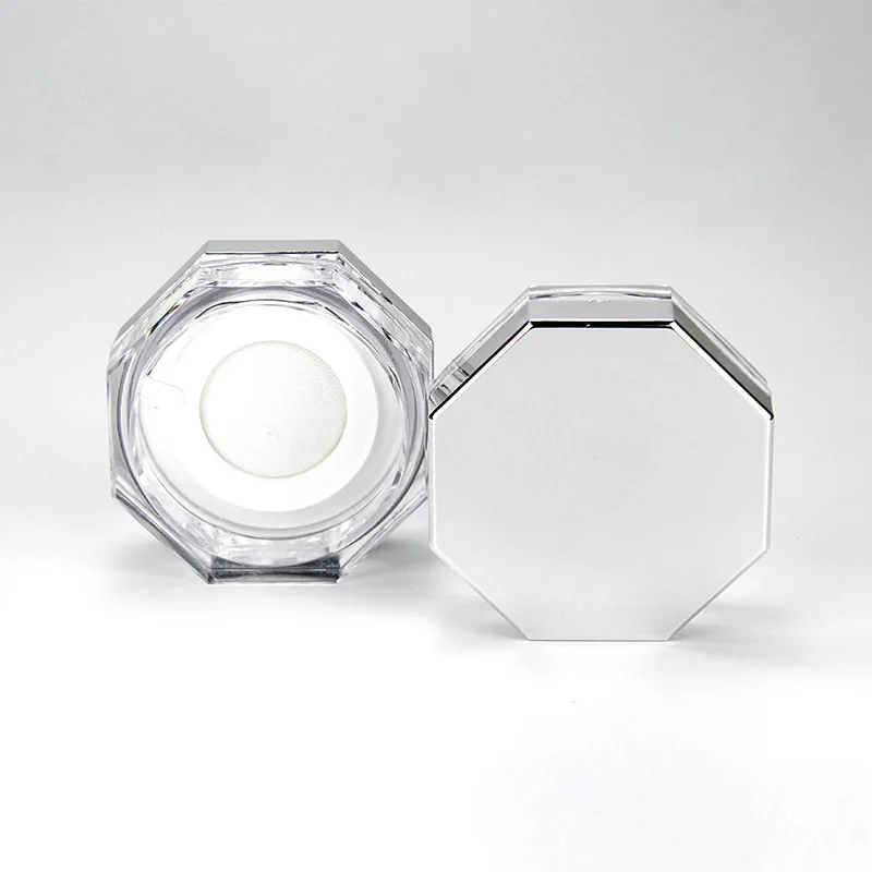 10g Empty Loose Powder Box with Sifter Cosmetic Container Silver Plastic Makeup Jar Compact Portable Travel Refillable 1PC