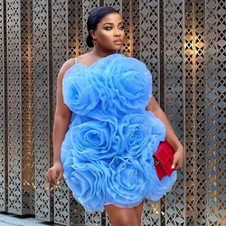 SERENDIPIDTY Spaghetti Strap Light Blue Organza Ball Gown Ruffled Floral Mini Length Woman Clothes Ever Pretty Open Back Prom