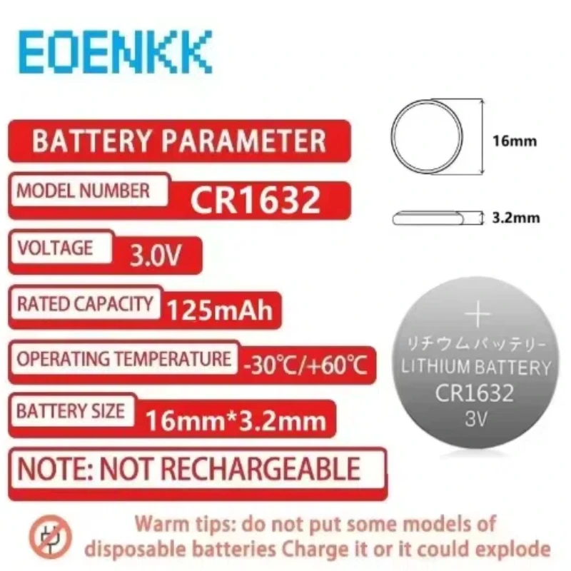2-50PCS 120mAh CR1632 Coin Cells Batteries CR1632 DL1632 BR1632 LM1632 ECR1632 Lithium Button Battery For Watch Car Remote Key