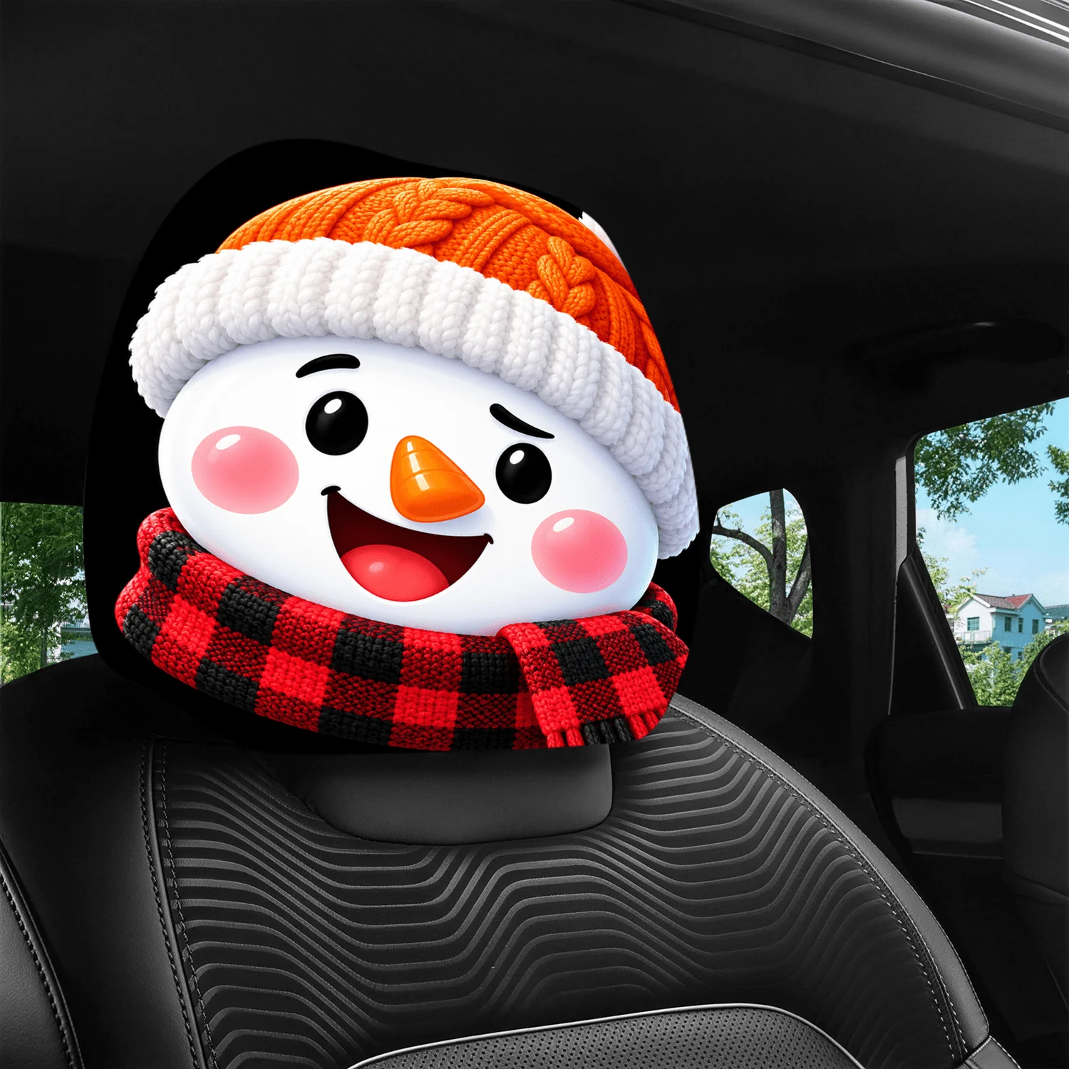 Cute Snowman Car Headrest Covers 2 Pack, Universal Elastic Fit Winter Interior Accessory for Festive Vibes