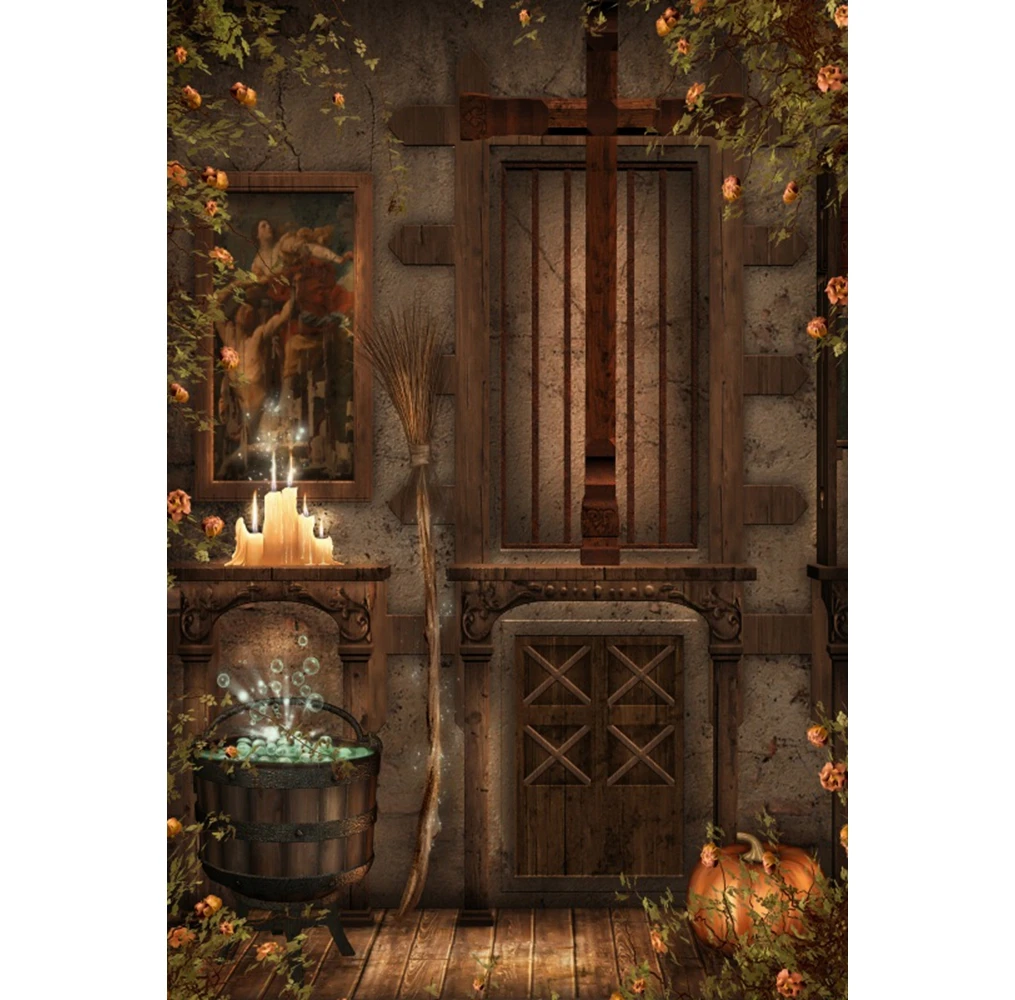 Laeacco Halloween Backdrops for Photography Old House Window Tree Bookeshelf Books Photo Backgrounds Baby Portrait Photophone