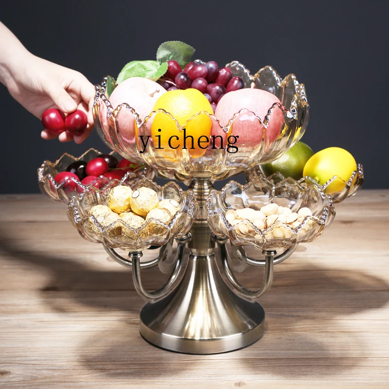 

LSL European Style Light Luxury Crystal Glass Fruit Plate Multi-layer Rotating Living Room Coffee Table Home Double-layer