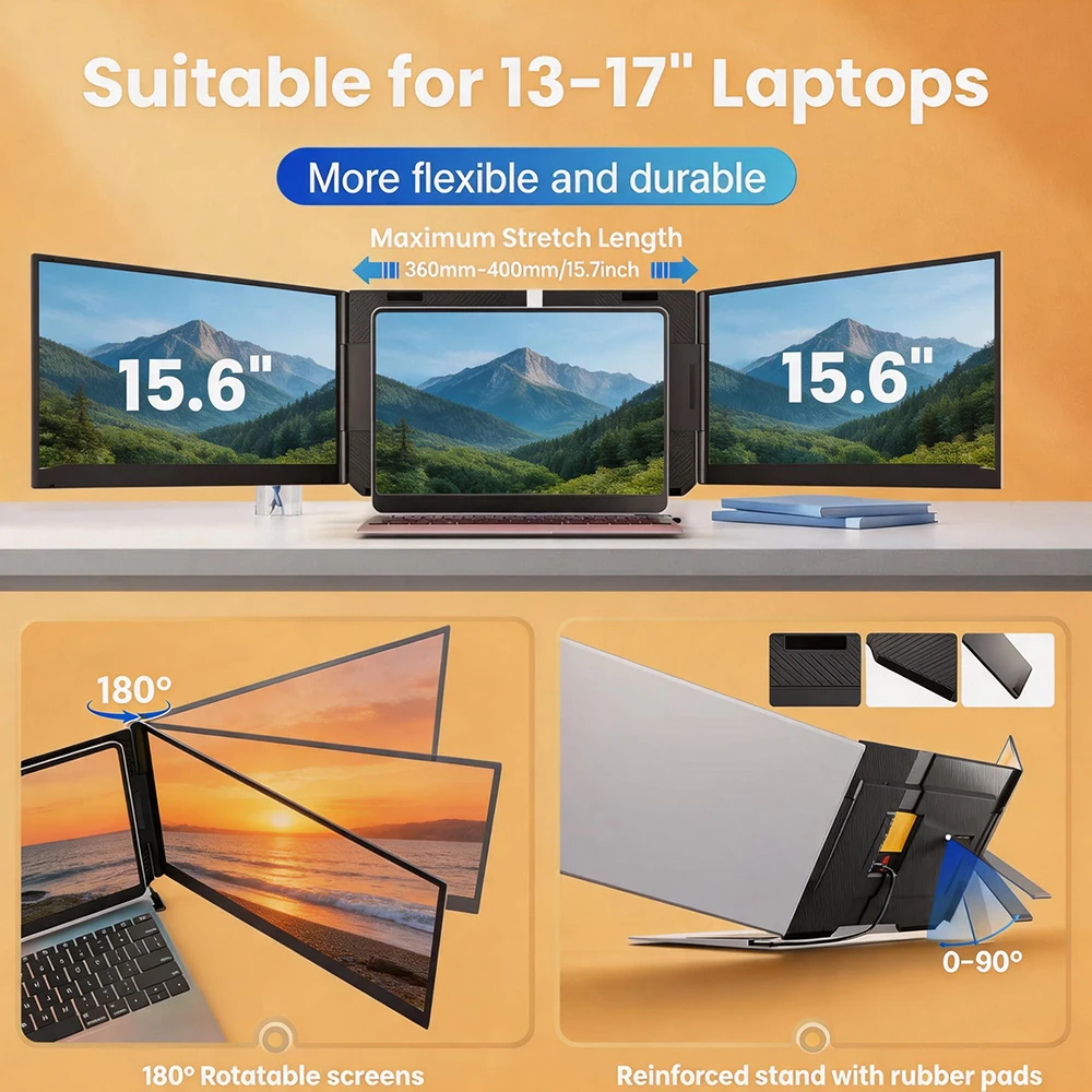 Aluminium TriplePortable 15.6 Inch Ultra-Slim Laptop Multiple Screens Monitor Extender Full HD IPS LCD Display Screen For Laptop