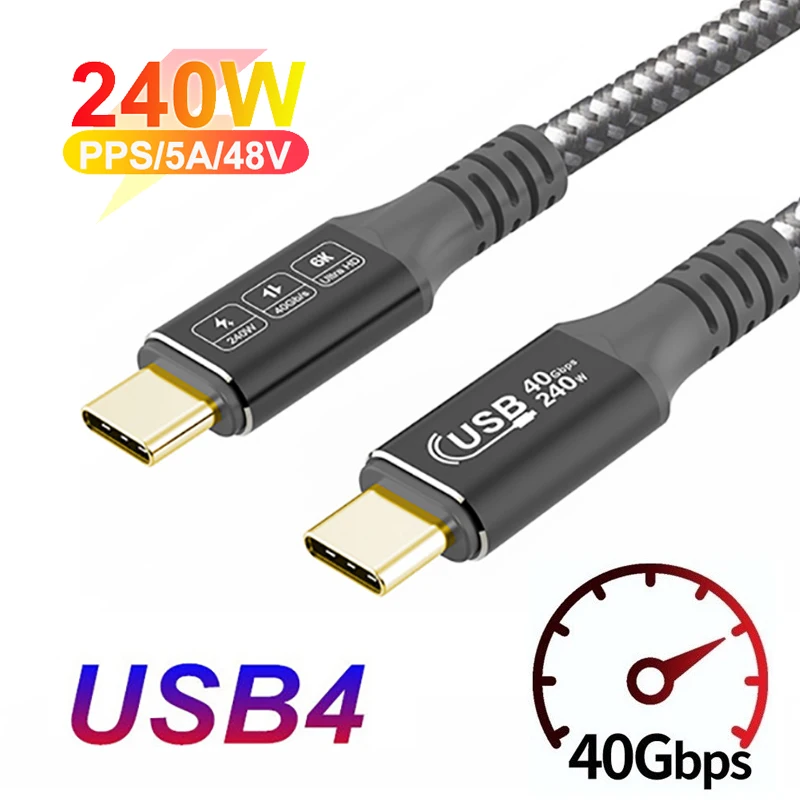 240W USB C To Type C Cable USB4 Thunderbolt 3 40G/bps Fast Type-C Data Transfer Cable 48V/5A 5K@60Hz for Macbook iMac Pro Laptop