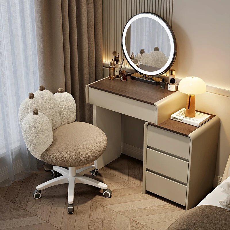 

Simple Storage Makeup Vanity Desk Wooden Glossy Mirror Vintage Makeup Vanity Desk White Corner Kaptafel Furnitures For Bedroom
