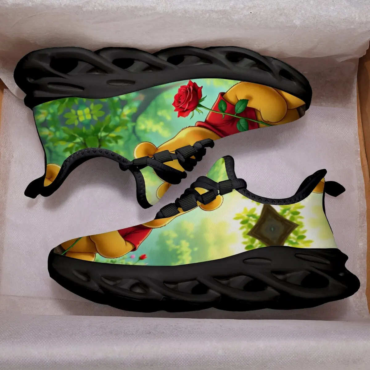 

Children's Flat Shoes Casual Soft Soles Flying Weaving Halloween Dark Cartoon Winnie The Pooh Pattern Disney Sports Shoes