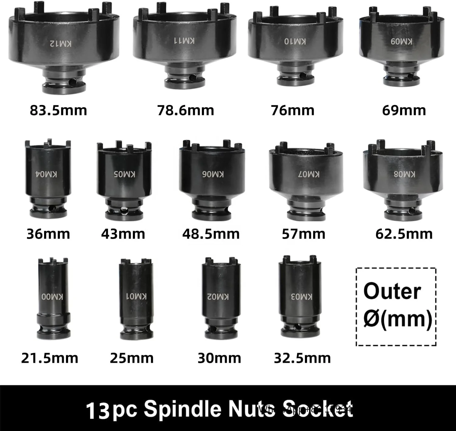 13PCS Spindle Nuts Socket Kit Ball Joints Axle Locknut Remove Install Locking Hub Socket for KM Groove Nuts Socket