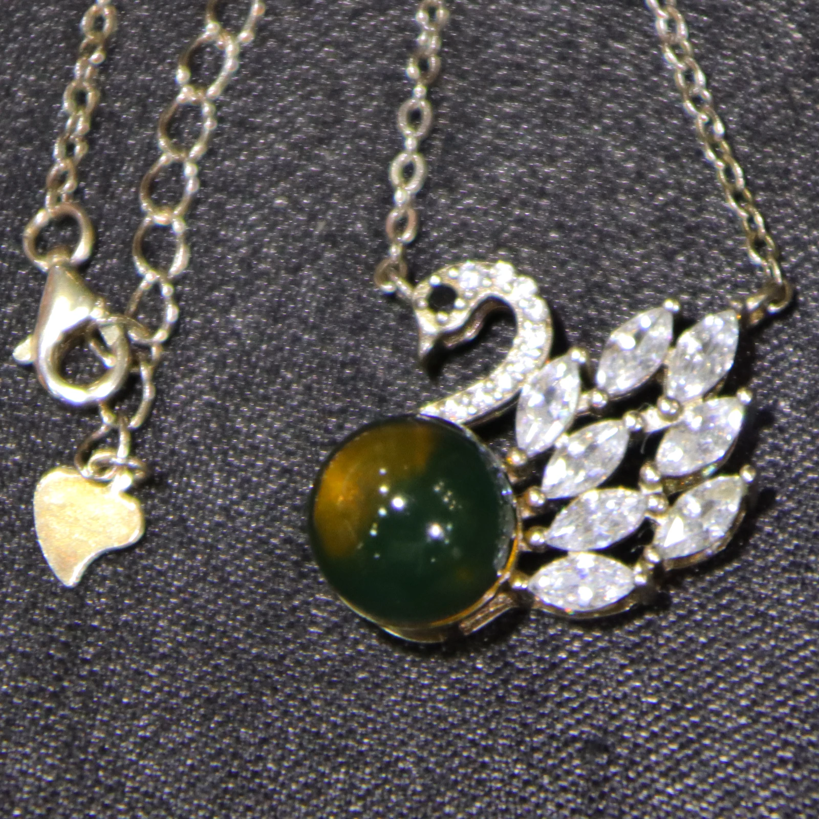 925 Sterling Silver Swan Pendant with Natural Mexican Blue Amber 9mm Women Necklace Jewelry Gift for Her