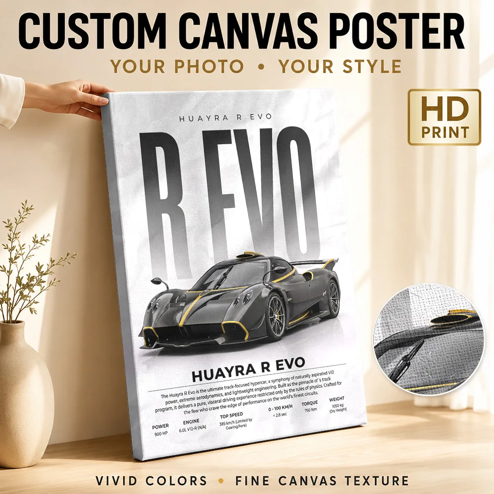 Sleek Italian Huayra R Evo Hypercar Canvas Poster Personalized Photo Modern Minimalist Style Garage Wall Paintings Decoration