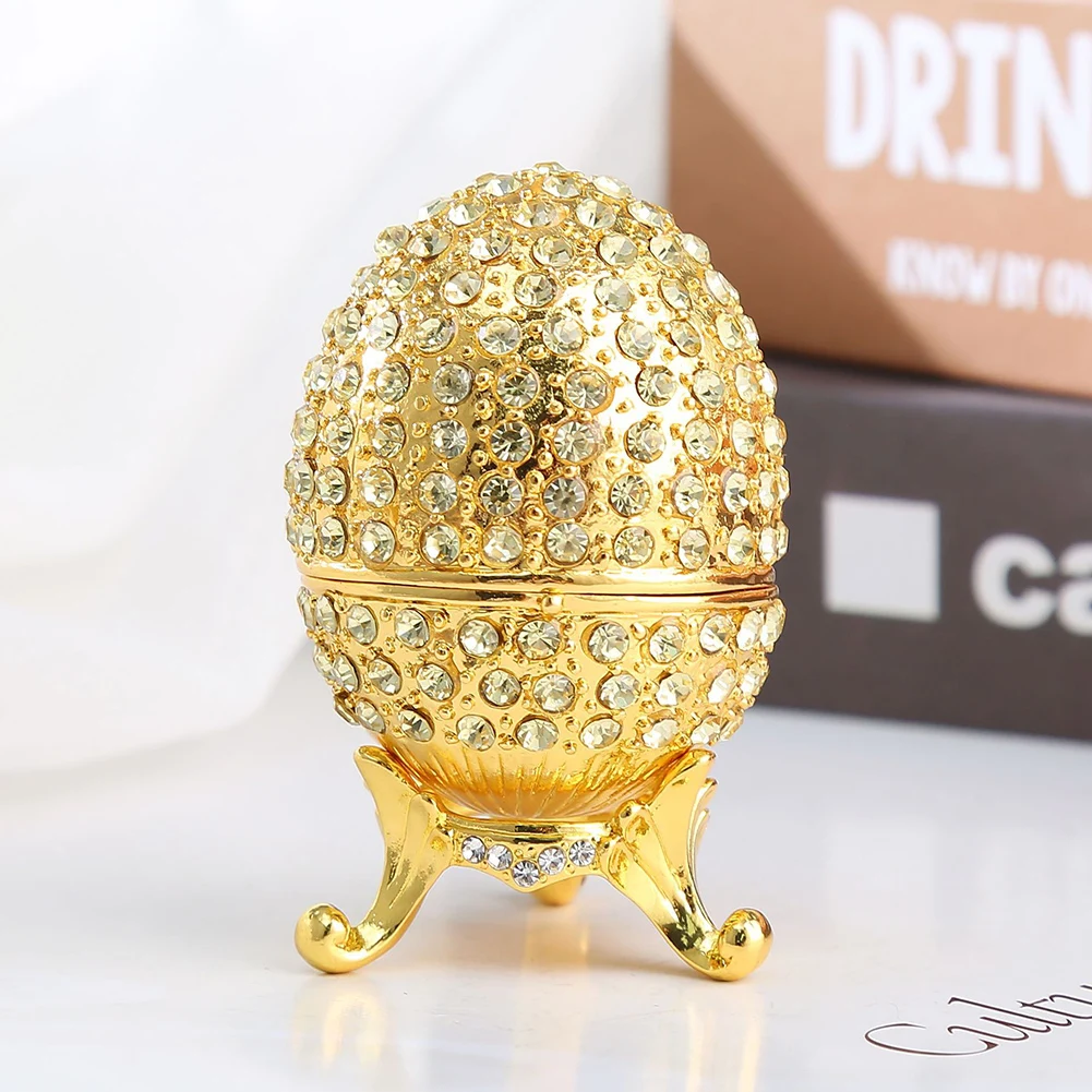 Faberge-Egg Jewelry Enameled Trinket Box Easter Egg Exquisite Hand-Painted Enamel & Rhinestone Craft Vanity Table Display Shelf