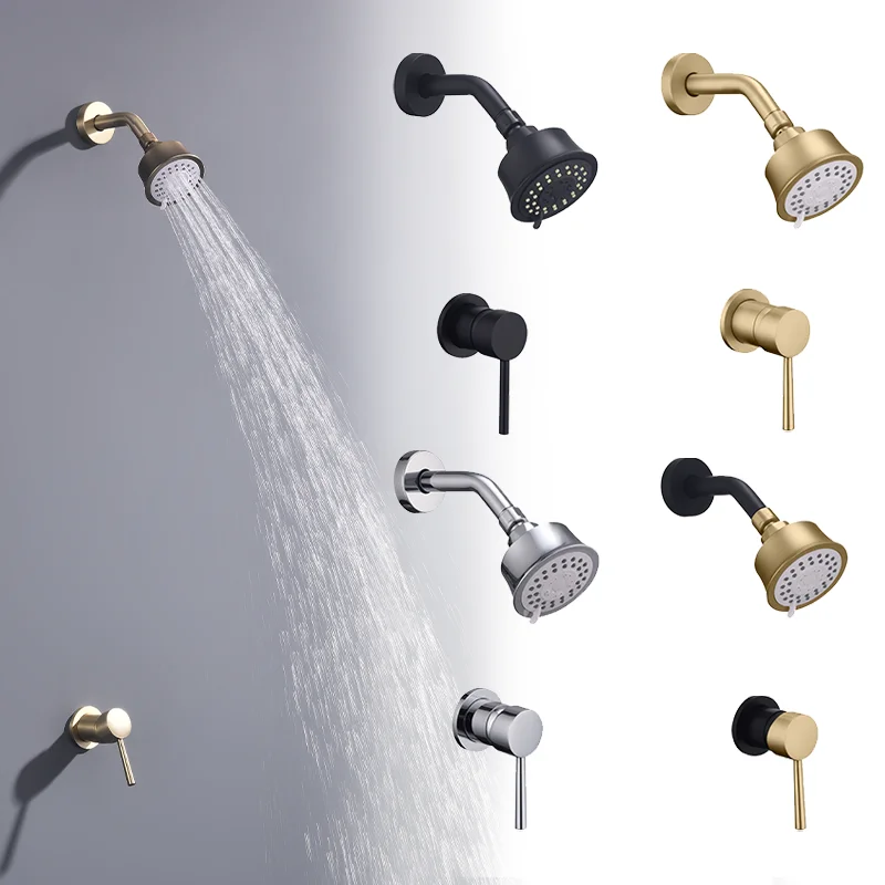 

Wall-Mounted Adjustable Rain Shower Set with Three Functions Brass Mixing Shower Head Bathroom Faucet System