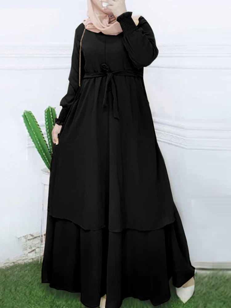 2023 ZANZEA Vintage Muslim Dress Women Long Sleeve Maxi Solid Sundress Robe Femme Female Drawstring Marocain Turkish Vestidos