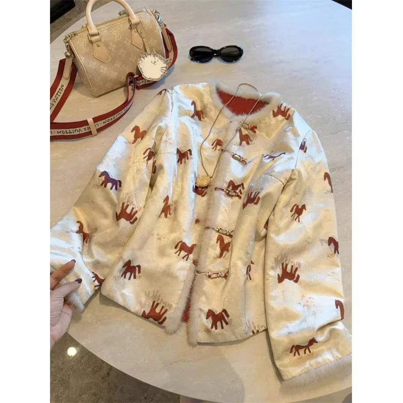 

New Chinese Style Double-Sided Wear Embroidered Cotton Jacket Smooth Fortune Ma Elegant Anti-Aging Cotton Coat New Year Outfit