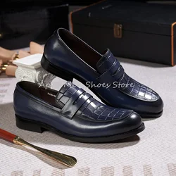 Fashion Checkered Slip On Loafers for Men Casual Cowhide Handmade Office Leather Shoes Versatile Male Wedding Shoes Daily