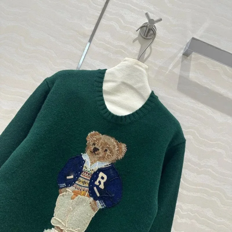 New Autumn/Winter New Women's Sweater Fashion Exquisite Cartoon Wearing Jacket Teddy Bear 10% Cashmere 90% Wool Pullover